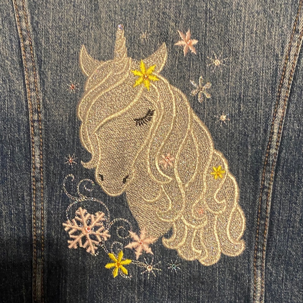 Forever 21 Blue Denim Vest unicorn 🦄 embroidered small - Picture 6 of 7